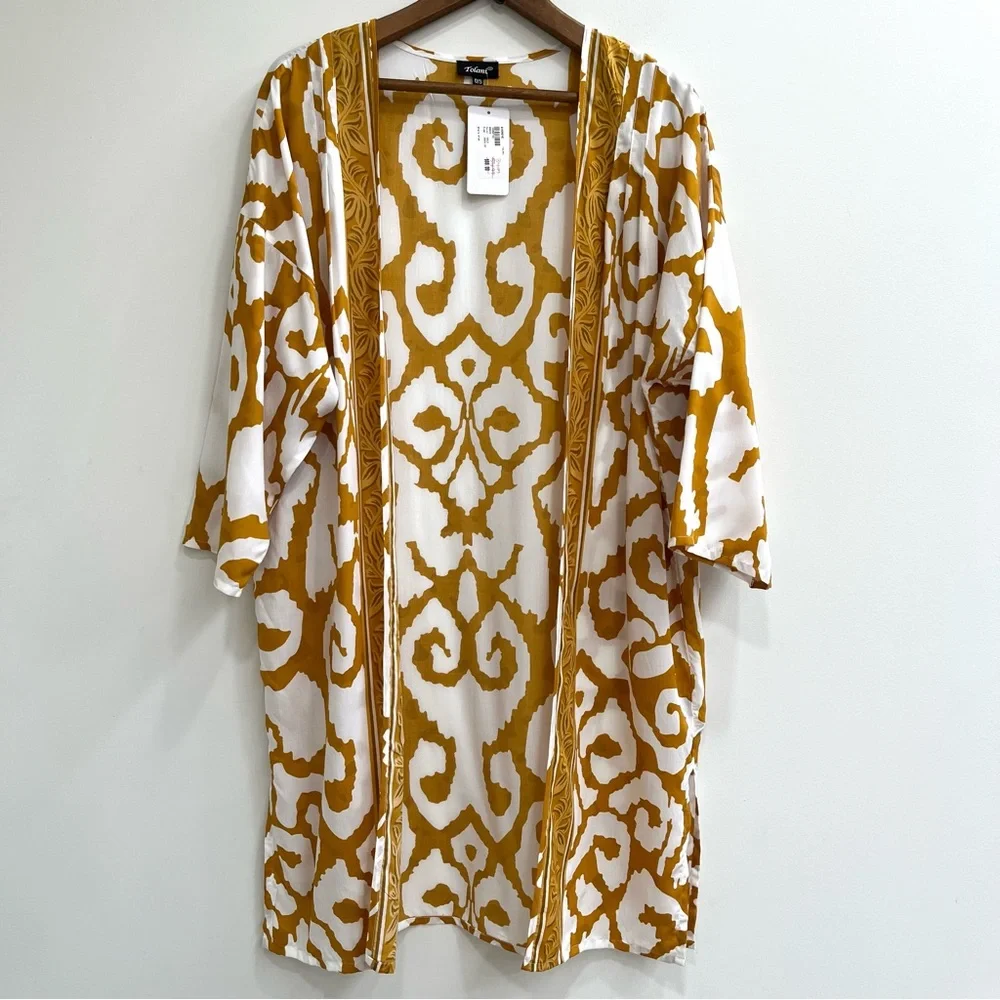 Evereve Tolani Gold Shara Wrap Kimono/Bathing Suit Cover One Size - Picture 11 of 15